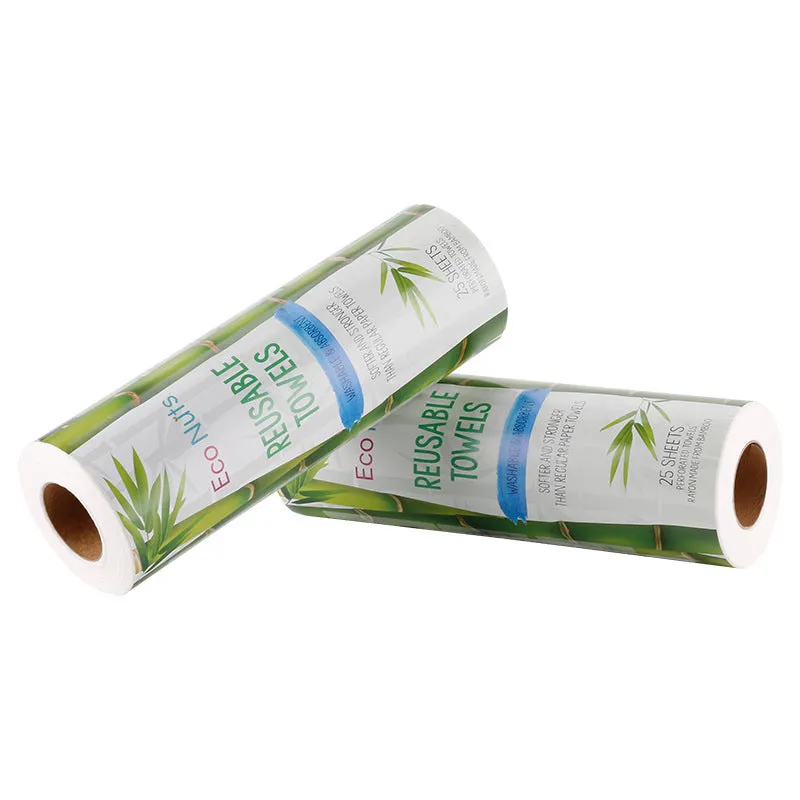 Roll of reusable bamboo kitchen dish cloth with thick soft absorbent fabric