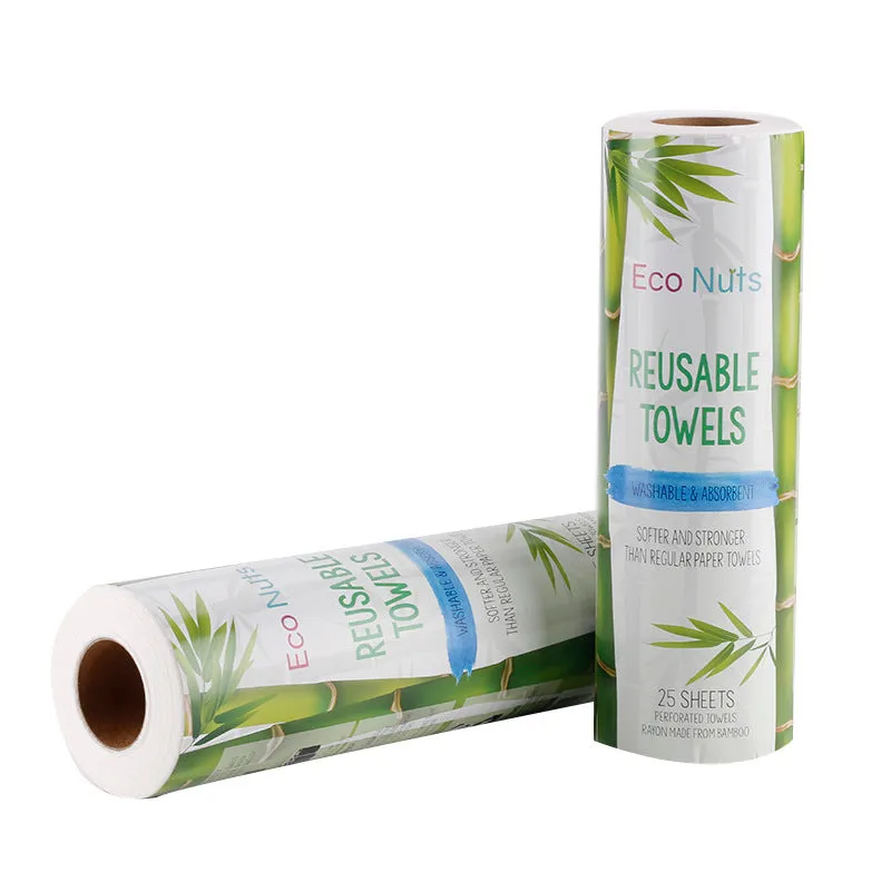Roll of reusable bamboo kitchen dish cloth with thick soft absorbent fabric