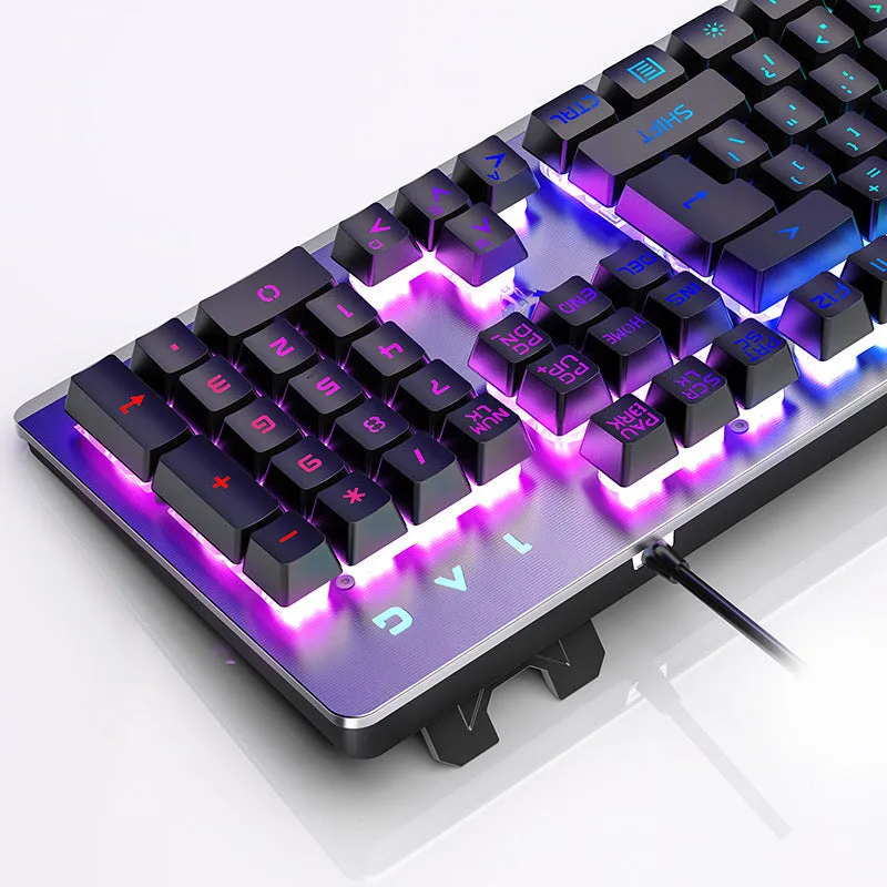 K002 wired gaming keyboard with metal top plate, 104 keys, rainbow backlight, black colour