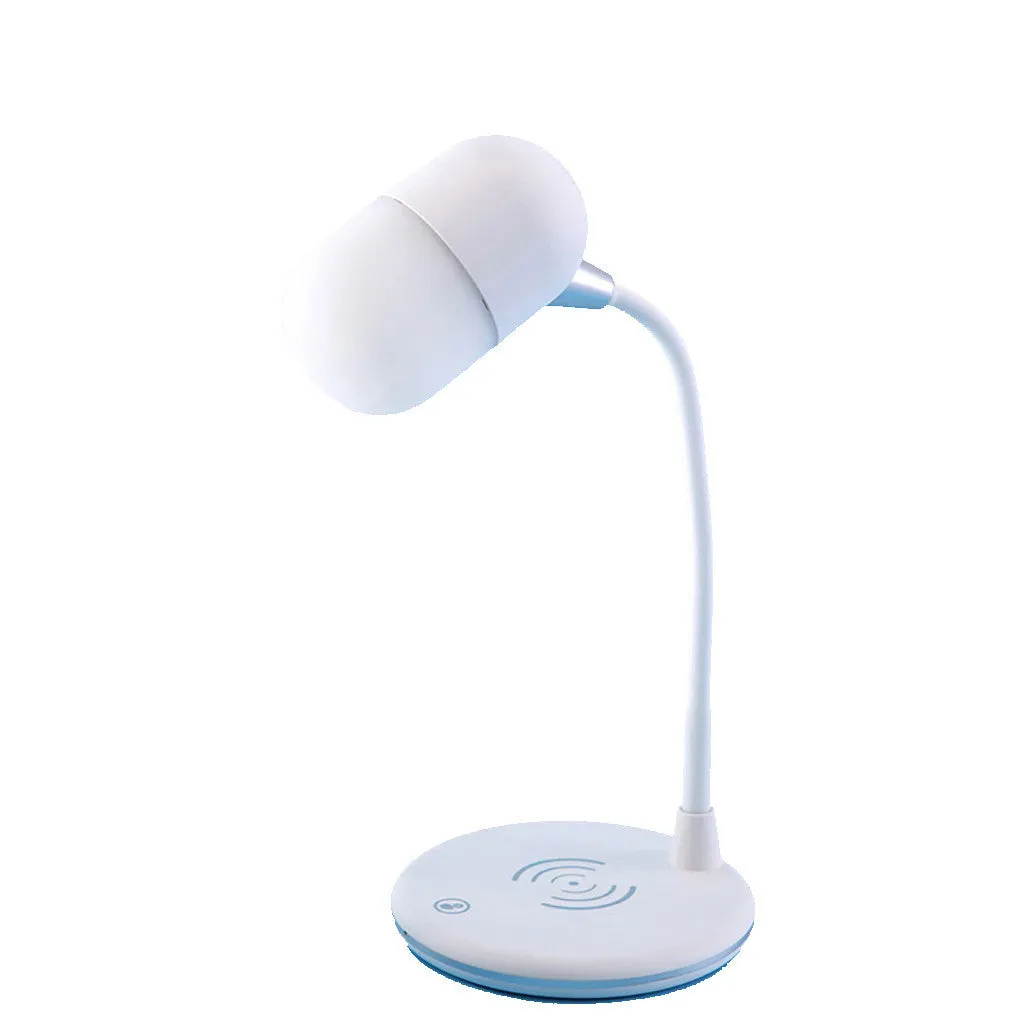 Three-in-one night light wireless speaker charger light in black with step-less dimming and Qi charging pad