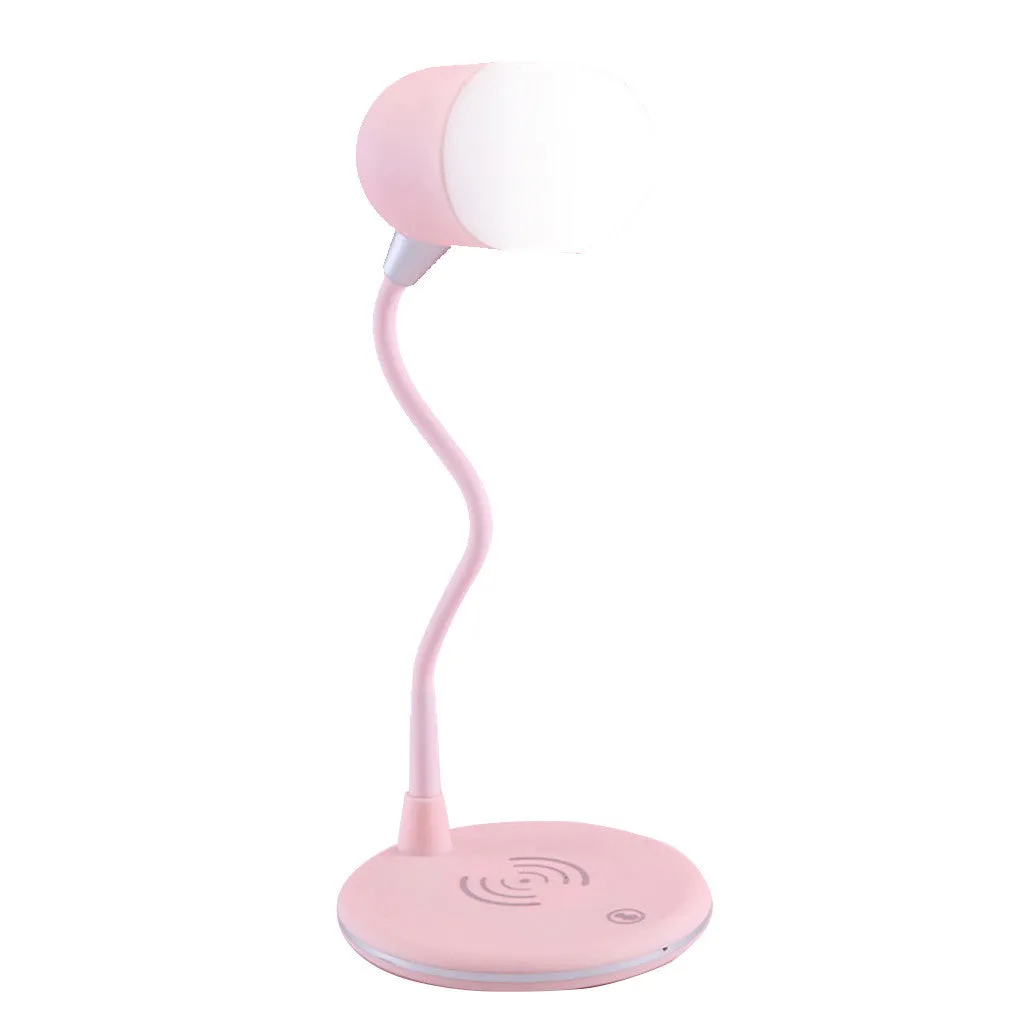 Three-in-one night light wireless speaker charger light in black with step-less dimming and Qi charging pad