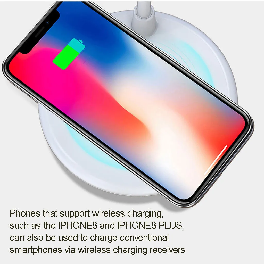 Three-in-one night light wireless speaker charger light in black with step-less dimming and Qi charging pad