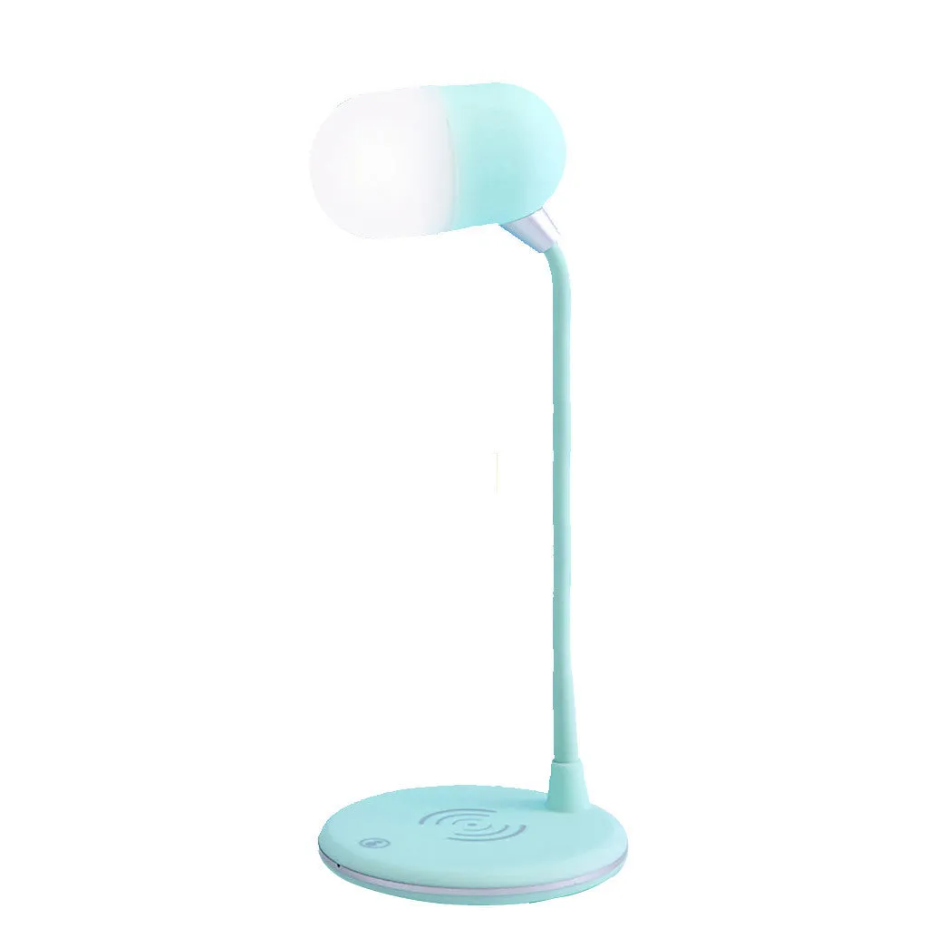 Three-in-one night light wireless speaker charger light in black with step-less dimming and Qi charging pad