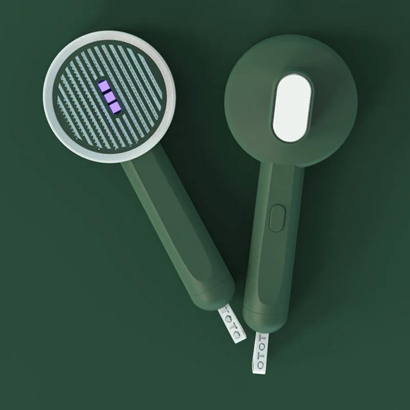Hoopet 2-in-1 pet comb with UVC light and rounded teeth, available in ivory white, olive green, and khaki yellow
