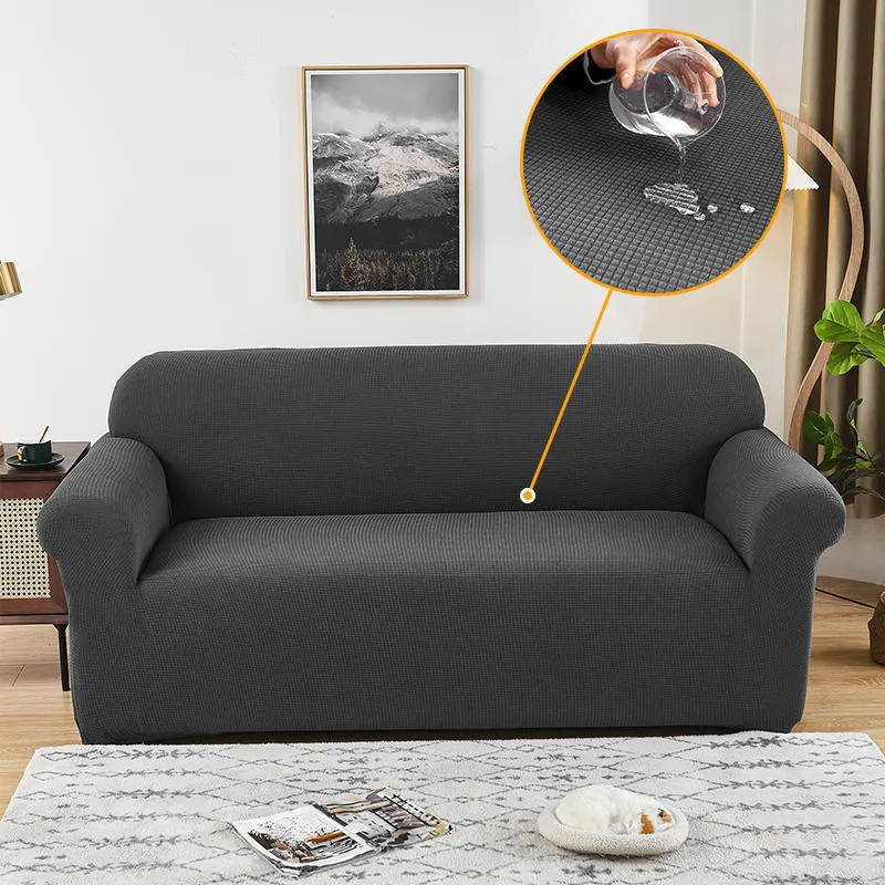 Waterproof jacquard polyester modular sofa cover set in black, with fitted style and one 40x40 cm pillowcase