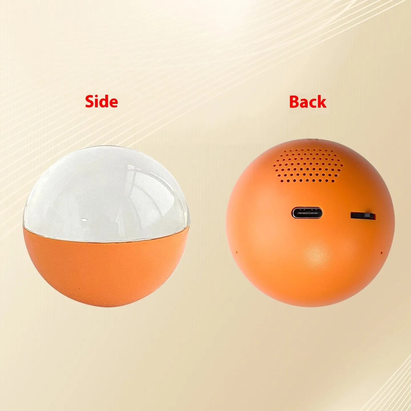 Spherical electronic ball video player with 2.1-inch round screen and control wheel, shown in black plastic housing