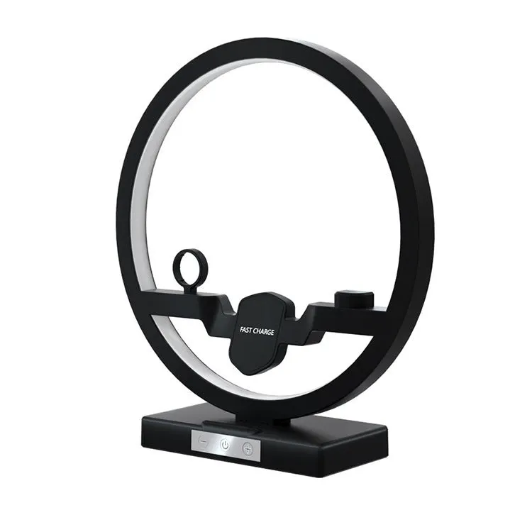 3 in 1 wireless charger bracket for mobile phone watch headset with ring light table lamp in black