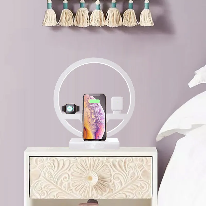 3 in 1 wireless charger bracket for mobile phone watch headset with ring light table lamp in black