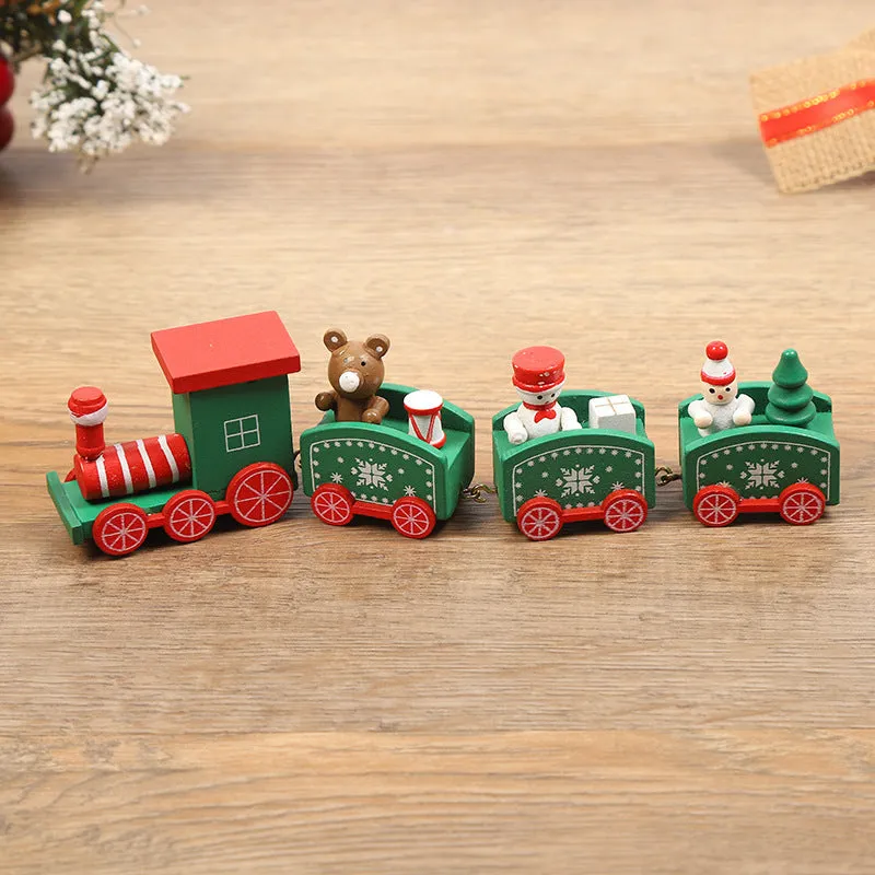 Handcrafted wooden Christmas train ornament in modern simple cartoon style, available in multiple colours