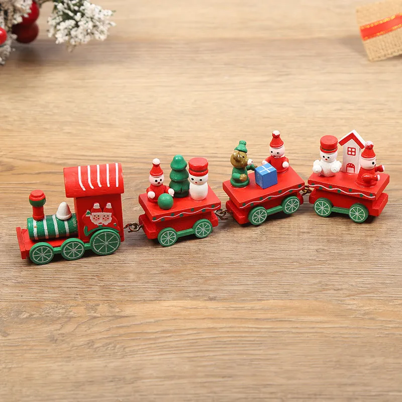 Handcrafted wooden Christmas train ornament in modern simple cartoon style, available in multiple colours