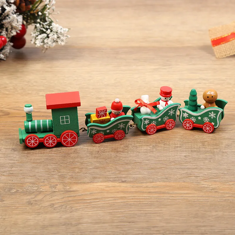 Handcrafted wooden Christmas train ornament in modern simple cartoon style, available in multiple colours