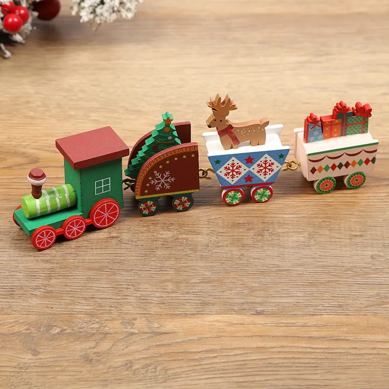 Handcrafted wooden Christmas train ornament in modern simple cartoon style, available in multiple colours