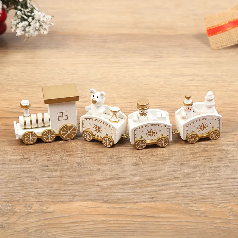 Handcrafted wooden Christmas train ornament in modern simple cartoon style, available in multiple colours