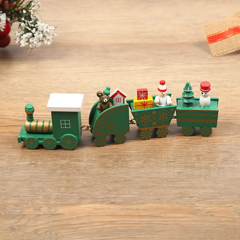 Handcrafted wooden Christmas train ornament in modern simple cartoon style, available in multiple colours