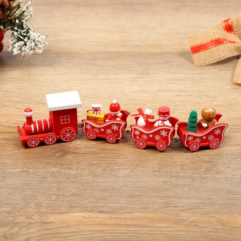 Handcrafted wooden Christmas train ornament in modern simple cartoon style, available in multiple colours