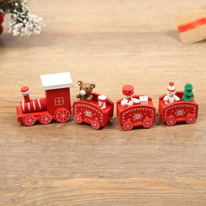 Handcrafted wooden Christmas train ornament in modern simple cartoon style, available in multiple colours