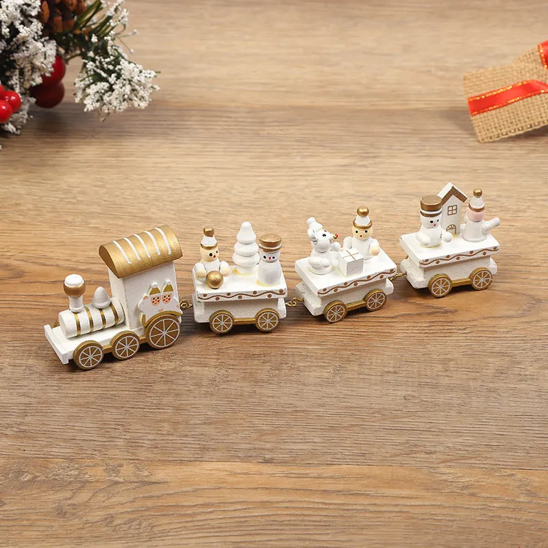 Handcrafted wooden Christmas train ornament in modern simple cartoon style, available in multiple colours