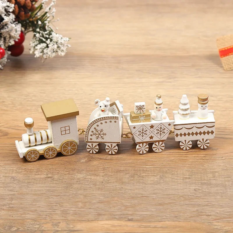 Handcrafted wooden Christmas train ornament in modern simple cartoon style, available in multiple colours