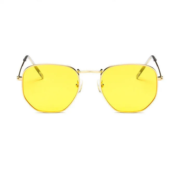 Retro street sunglasses with gold frame and transparent blue resin lenses