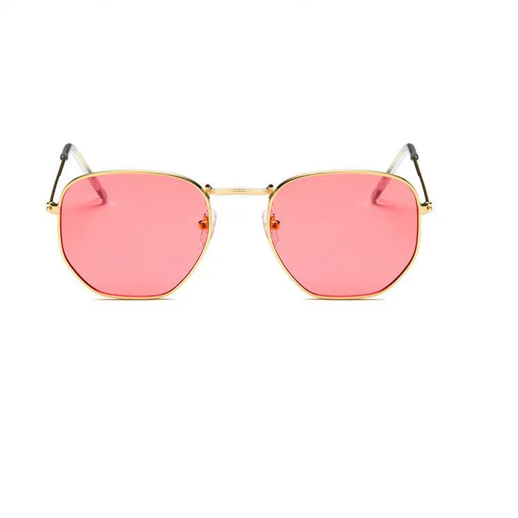 Retro street sunglasses with gold frame and transparent blue resin lenses