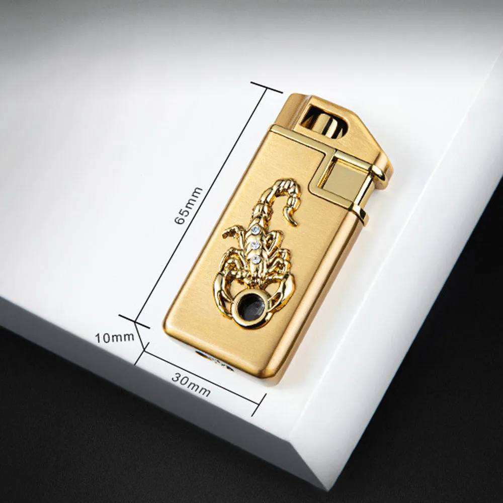 Scorpion chip gas lighter model F284 in gold with metal housing and compact 65mm size