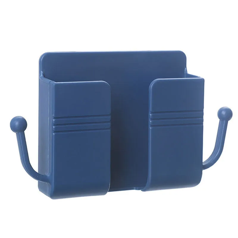 PP plastic paste wall storage box in Nordic blue with adhesive sticker mount, sealed lid, on a clean wall