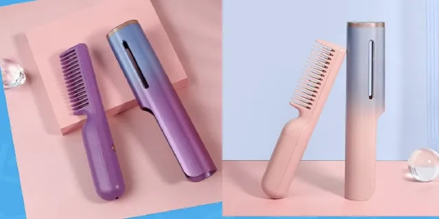 Wireless charging USB negative ion hair straightening comb with tourmaline ceramic heat conductor, 3D gradient green colour
