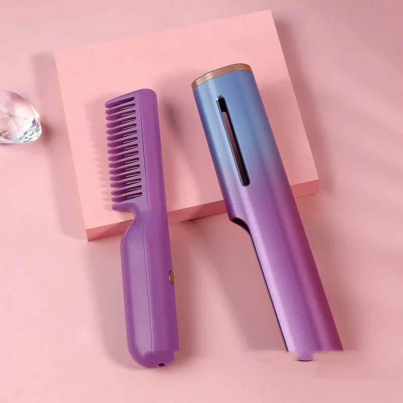 Wireless charging USB negative ion hair straightening comb with tourmaline ceramic heat conductor, 3D gradient green colour