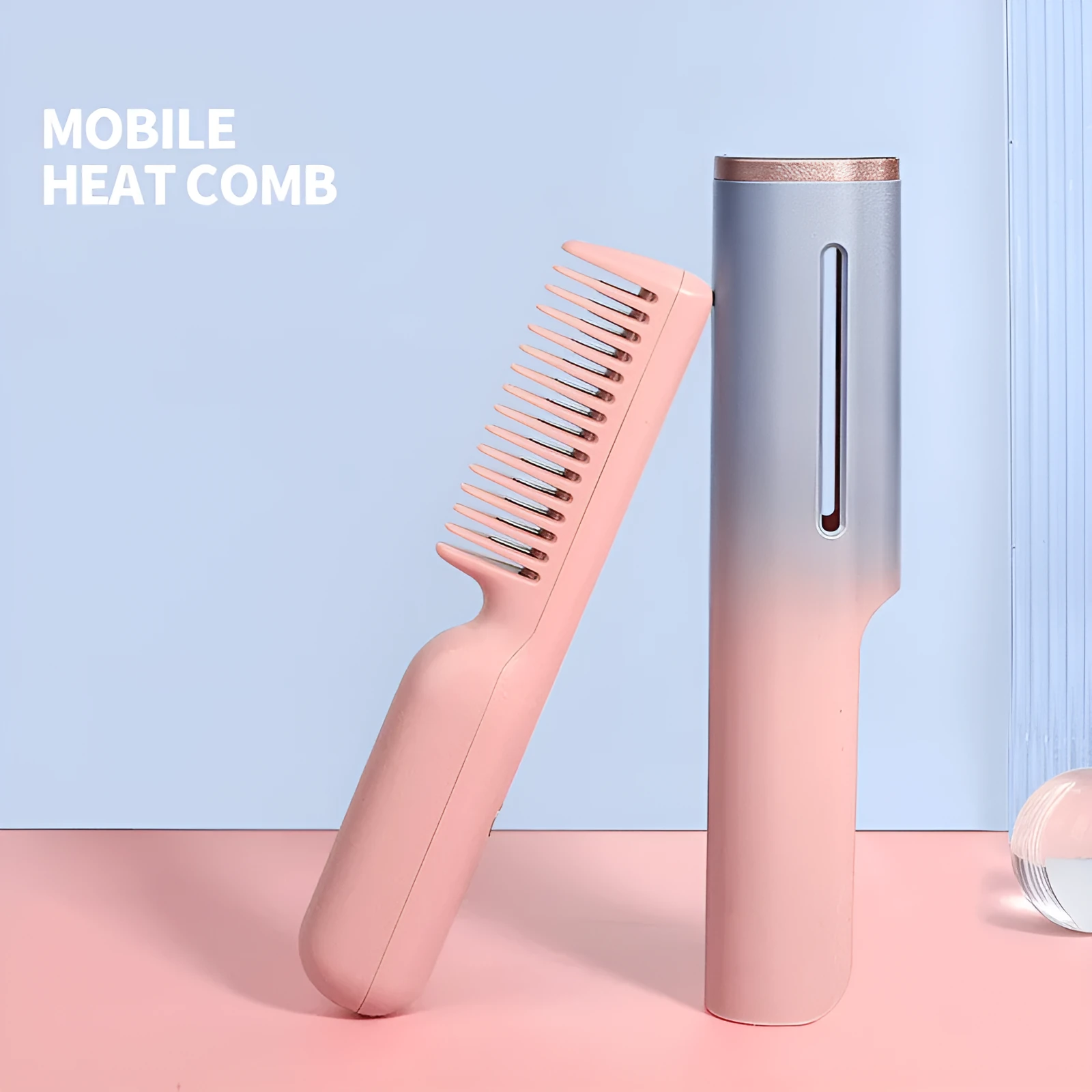 Wireless charging USB negative ion hair straightening comb with tourmaline ceramic heat conductor, 3D gradient green colour