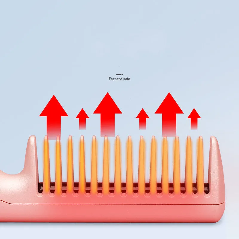 Wireless charging USB negative ion hair straightening comb with tourmaline ceramic heat conductor, 3D gradient green colour
