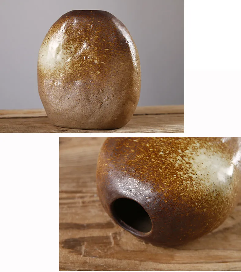 Glazed ceramic small vase in creative Japanese style as decorative ornament with six colour options