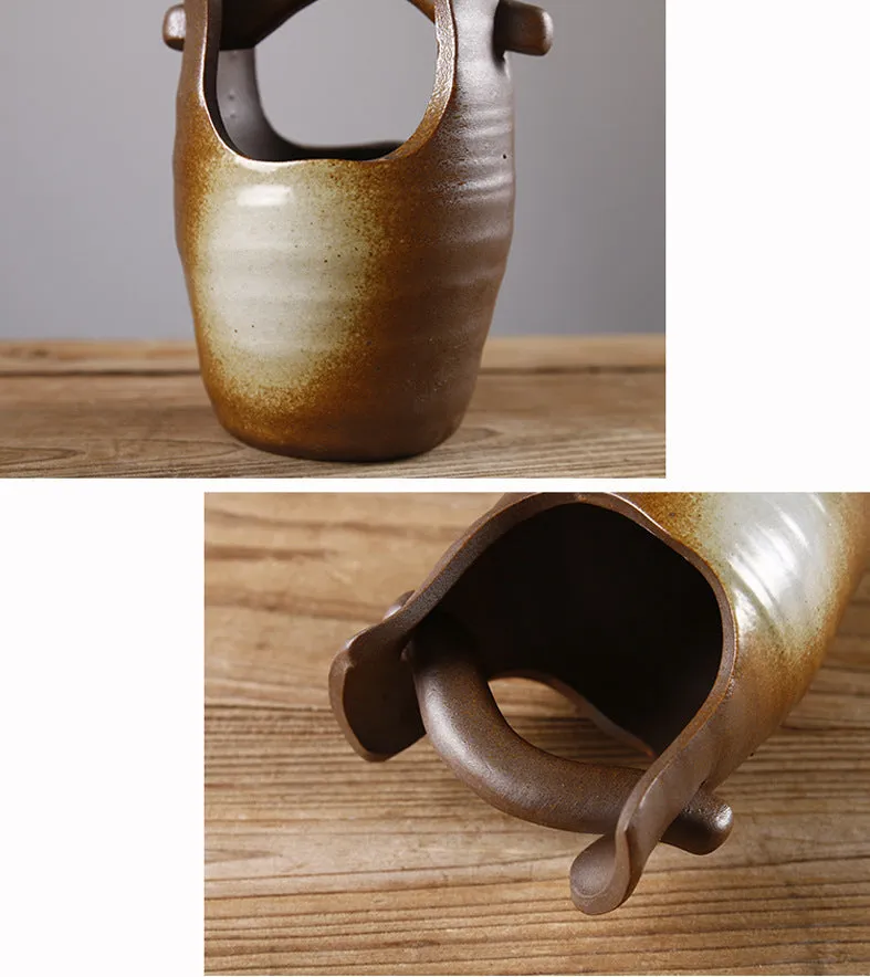 Glazed ceramic small vase in creative Japanese style as decorative ornament with six colour options