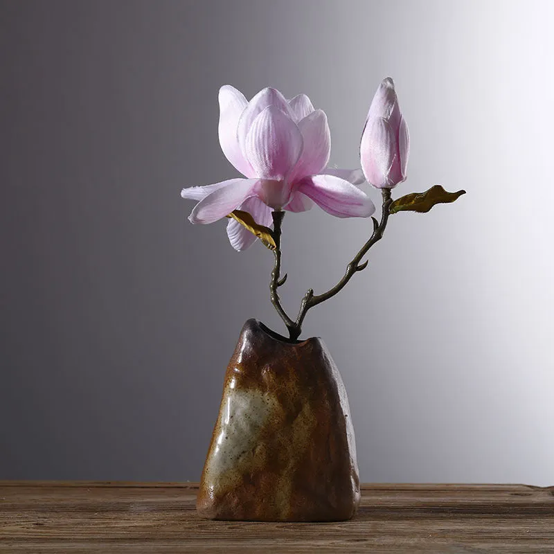 Glazed ceramic small vase in creative Japanese style as decorative ornament with six colour options