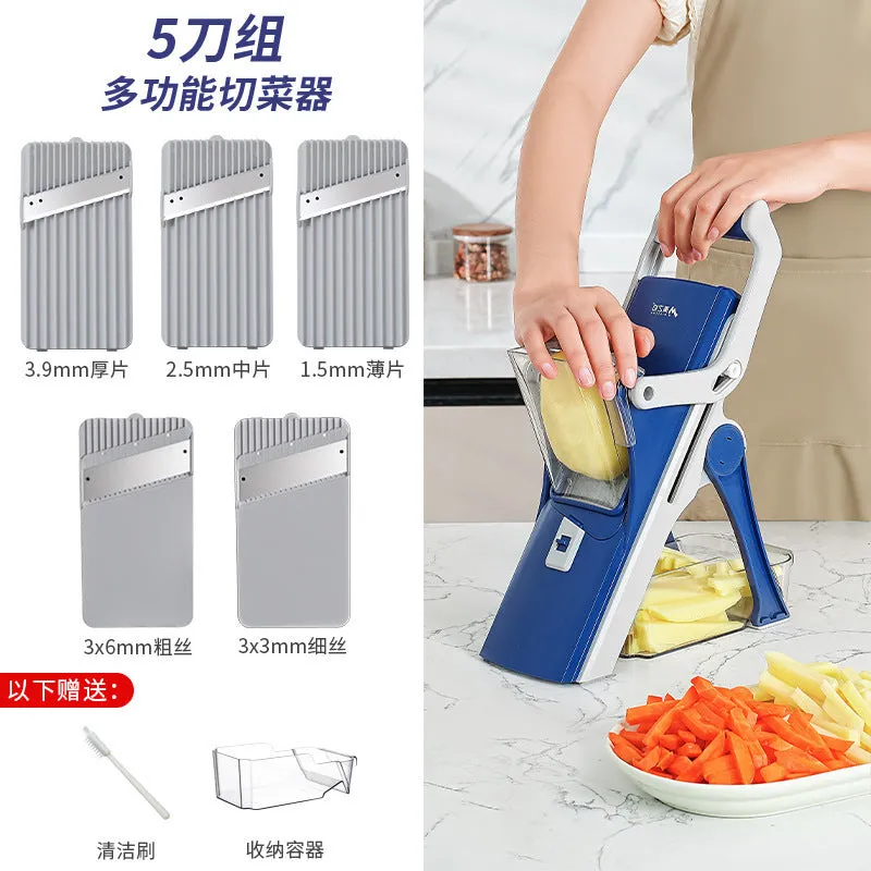 Purple vegetable chopper with stainless steel wire planer on kitchen counter