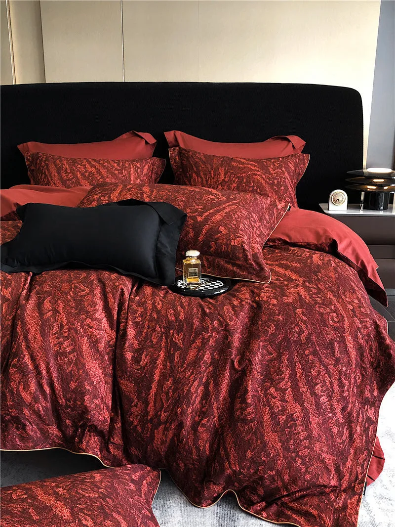 Long-staple cotton printed four-piece bedding set with geometric pattern, sanded fabric, digital print, European classical style