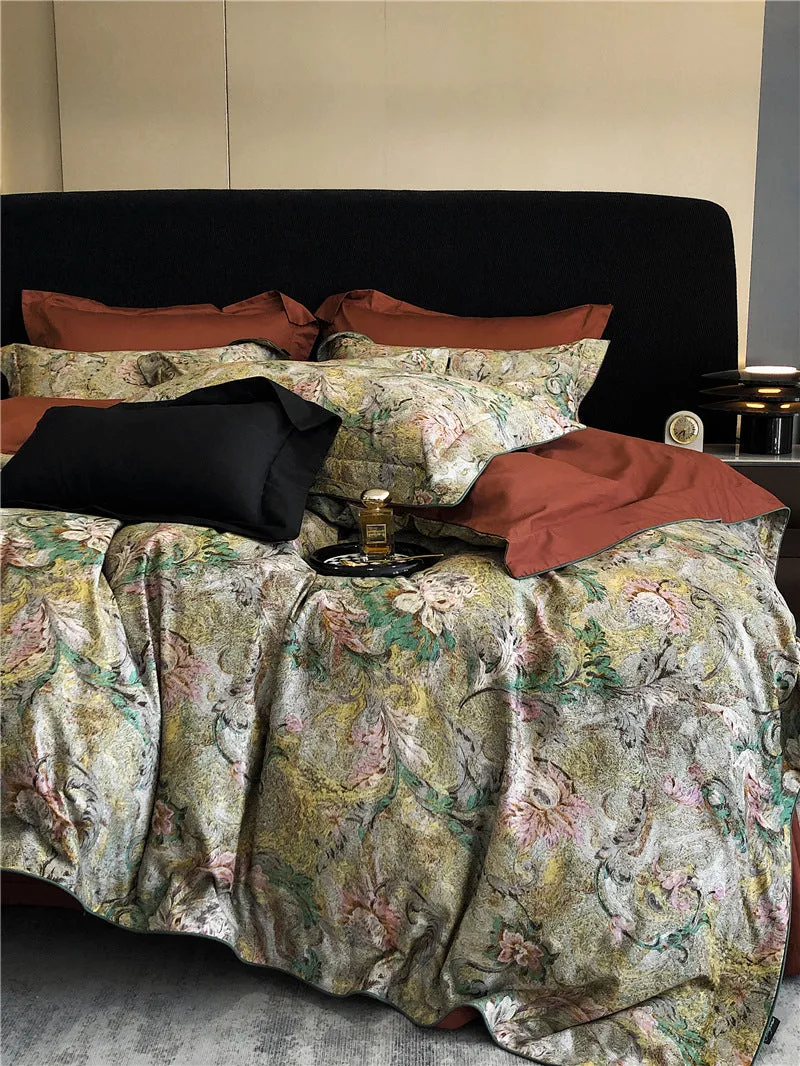 Long-staple cotton printed four-piece bedding set with geometric pattern, sanded fabric, digital print, European classical style