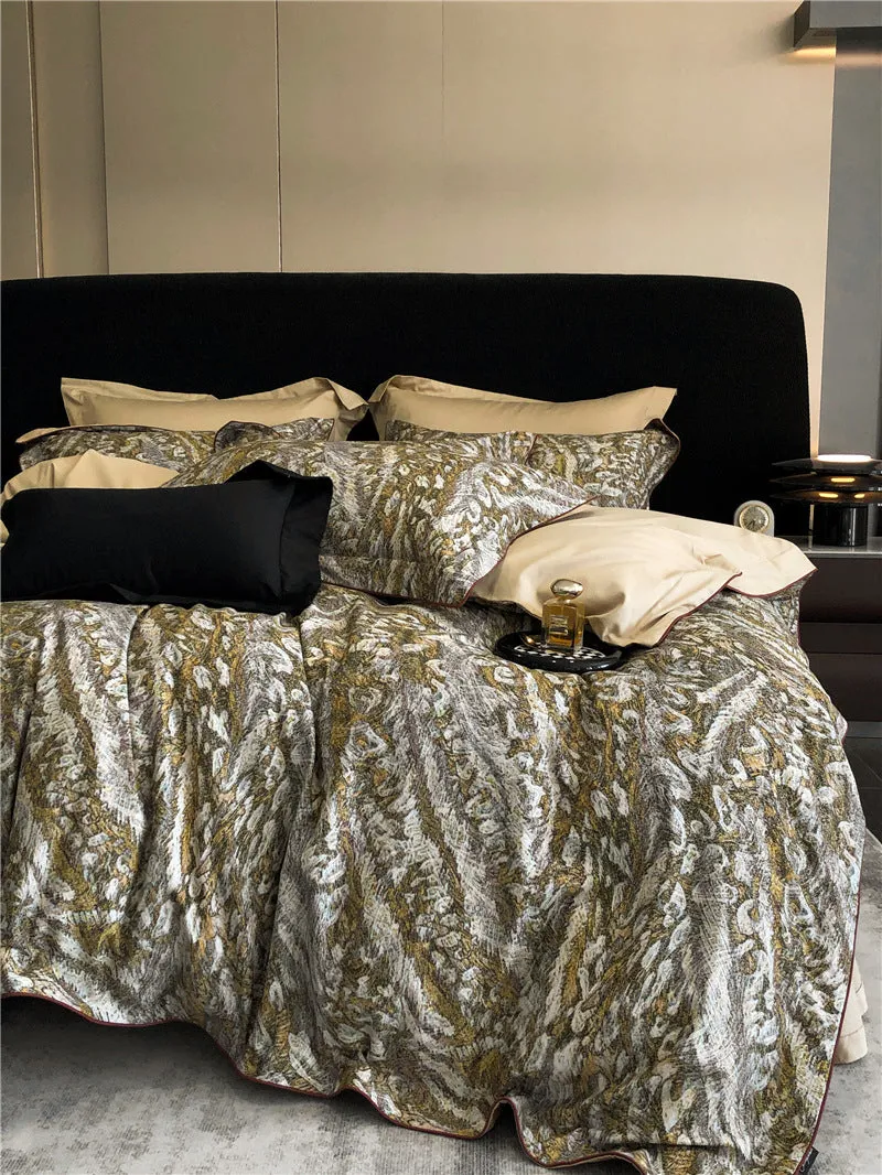 Long-staple cotton printed four-piece bedding set with geometric pattern, sanded fabric, digital print, European classical style