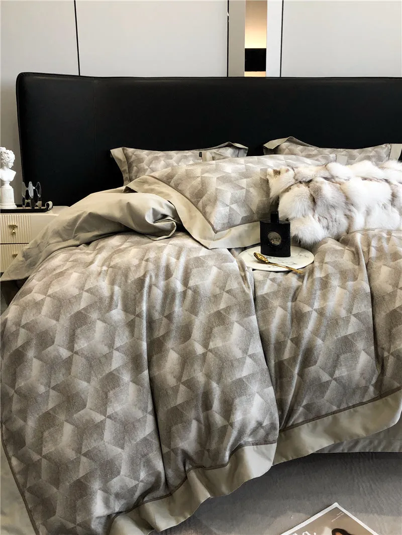 Long-staple cotton printed four-piece bedding set with geometric pattern, sanded fabric, digital print, European classical style