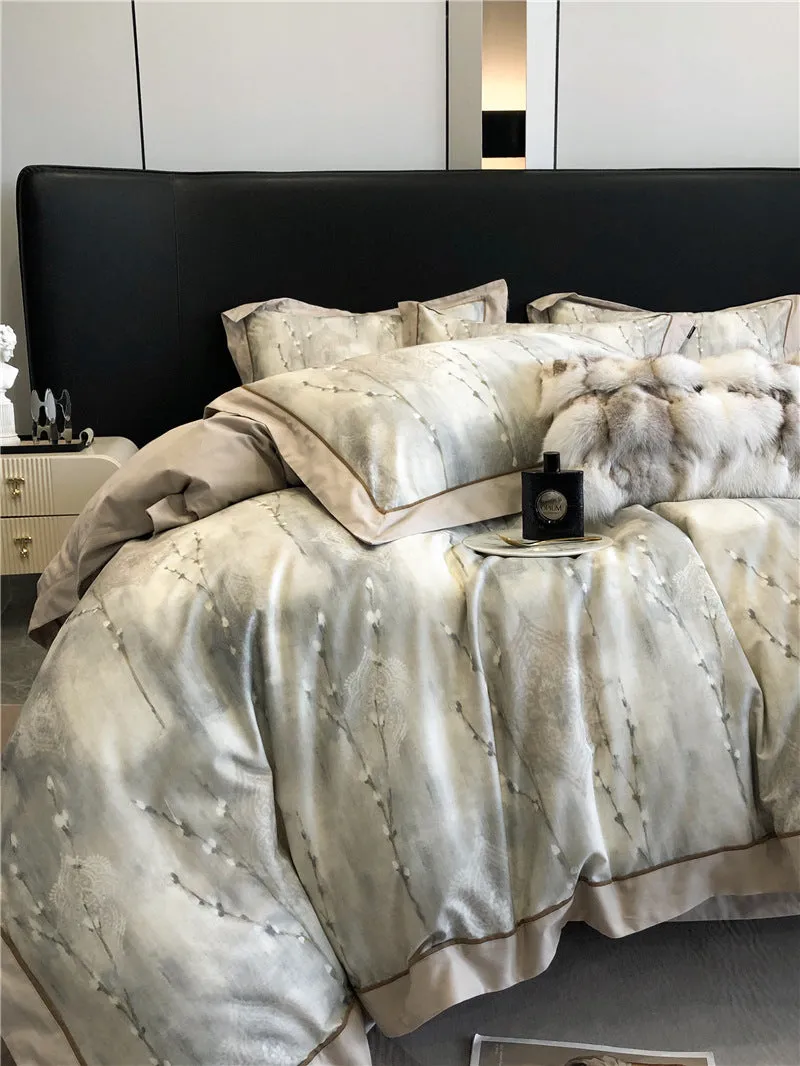 Long-staple cotton printed four-piece bedding set with geometric pattern, sanded fabric, digital print, European classical style