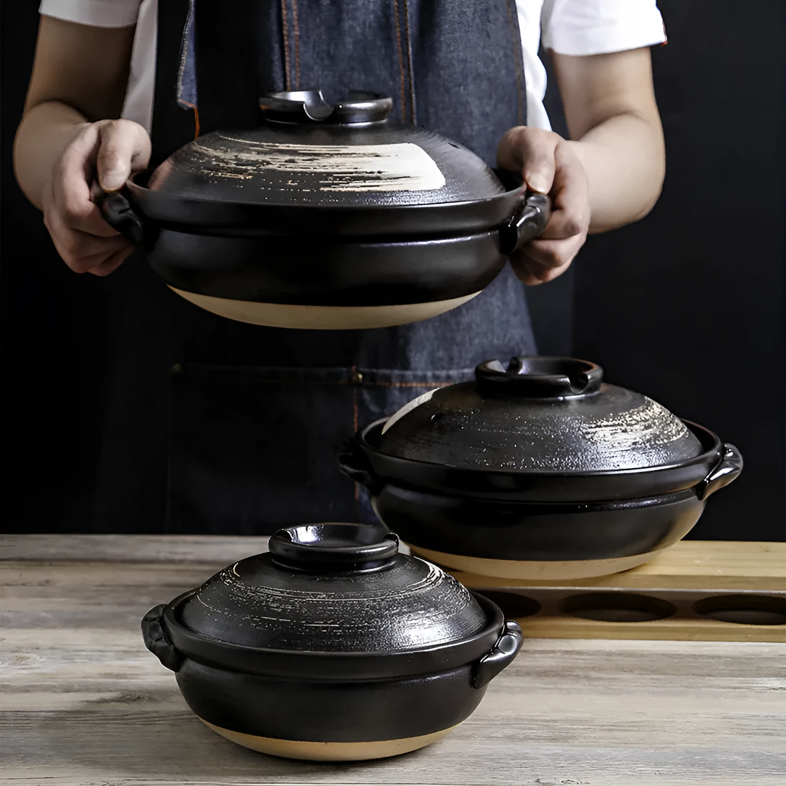Ceramic clay pot rice casserole with lid, 8cm depth, uncoated interior for gas stove cooking