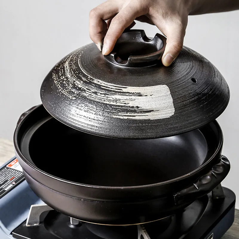 Ceramic clay pot rice casserole with lid, 8cm depth, uncoated interior for gas stove cooking