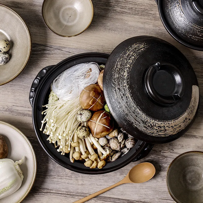Ceramic clay pot rice casserole with lid, 8cm depth, uncoated interior for gas stove cooking