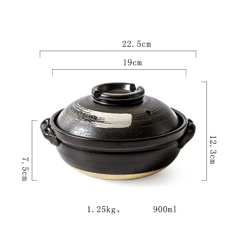 Ceramic clay pot rice casserole with lid, 8cm depth, uncoated interior for gas stove cooking