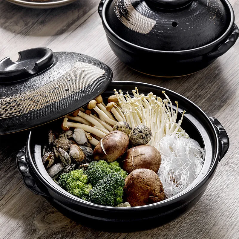 Ceramic clay pot rice casserole with lid, 8cm depth, uncoated interior for gas stove cooking