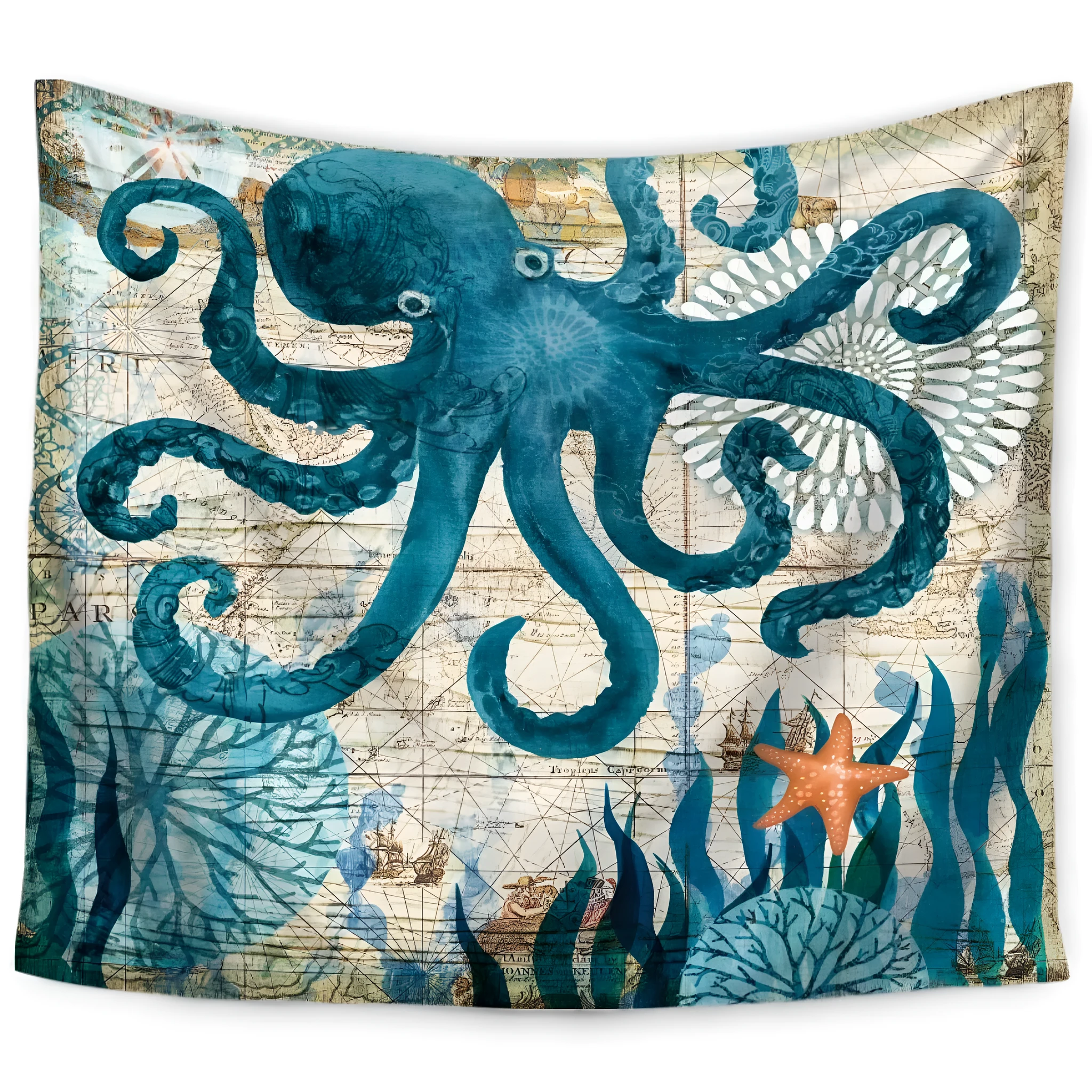 Home printing polyester tapestry with octopus print, 150x130cm size, thick fabric option