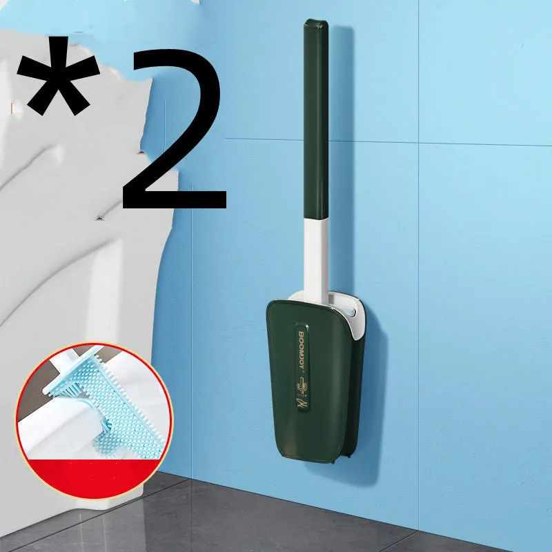 Toilet brush with TPR antibacterial head and wall-mounted bucket in blue, green, and white colours