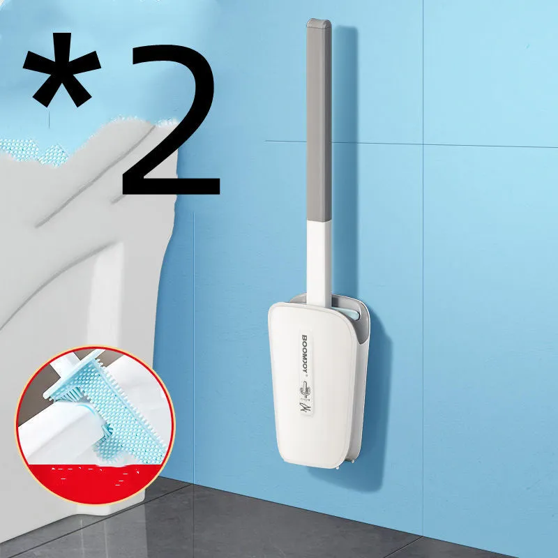Toilet brush with TPR antibacterial head and wall-mounted bucket in blue, green, and white colours