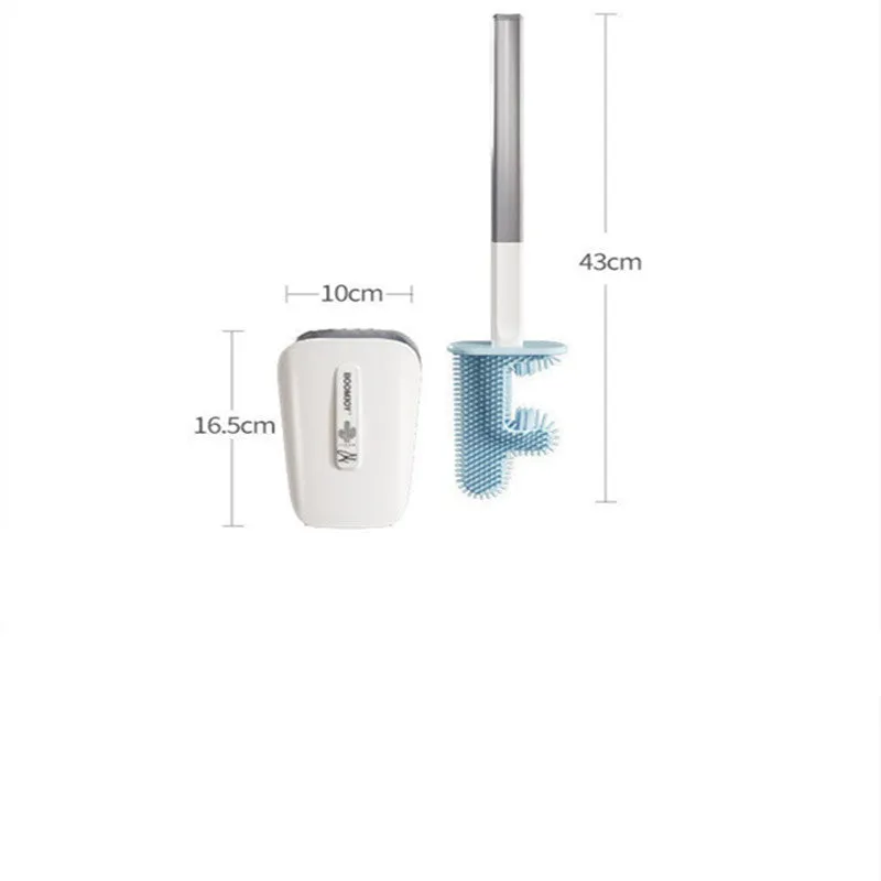 Toilet brush with TPR antibacterial head and wall-mounted bucket in blue, green, and white colours