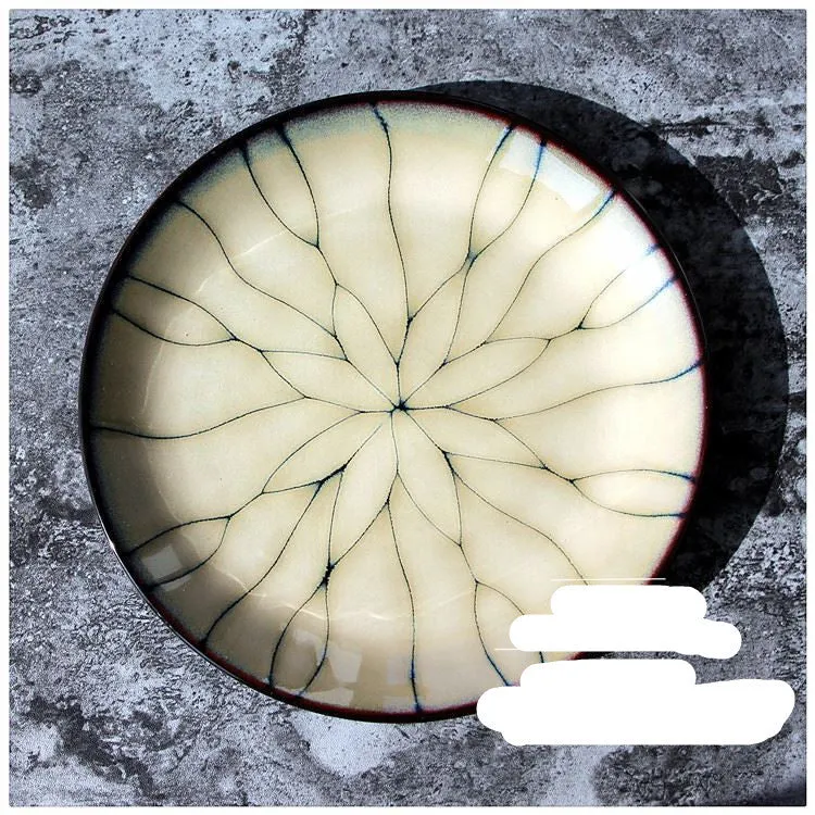 Japanese style porcelain round flat plate 21cm with underglaze colour art design