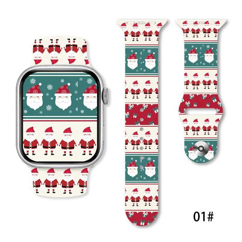 Christmas silicone watch strap in solid colour style 01, fitting 38-49mm watch cases with push-pin fitting